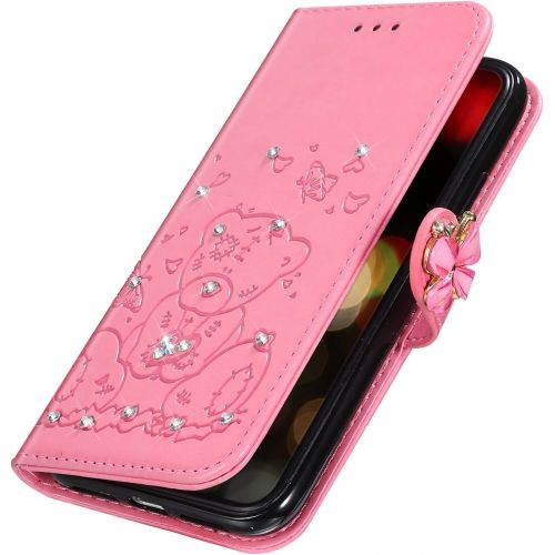  [아마존베스트]Samsung Galaxy A20S Huelle Glitzer Bling Ledertasche mit Strass Diamant,QPOLLY Schmetterling Liebe Bar Muster Glanzend PU Leder Brieftasche Huelle Schutzhuelle Handy Tasche Flip Case,