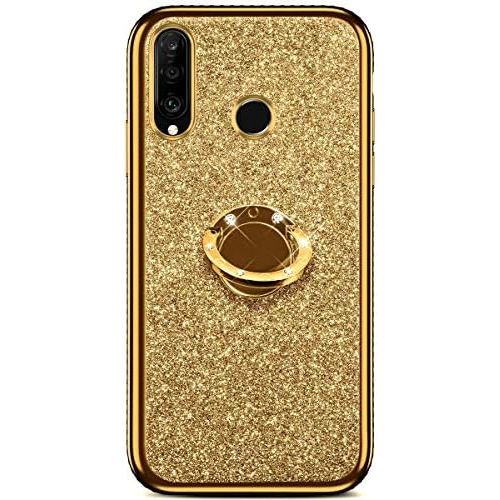  [아마존베스트]QPOLLY Kompatibel mit Huawei P30 Lite Huelle Glitzer Handyhuelle Kristall Strass Diamant UEberzug Silikon TPU mit 360 Grad Ring Stander Schutzhuelle Tasche Case per Huawei P30 Lite0,Go