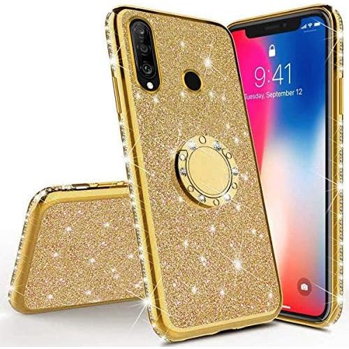  [아마존베스트]QPOLLY Kompatibel mit Huawei P30 Lite Huelle Glitzer Handyhuelle Kristall Strass Diamant UEberzug Silikon TPU mit 360 Grad Ring Stander Schutzhuelle Tasche Case per Huawei P30 Lite0,Go