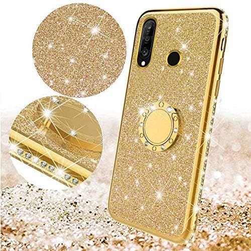  [아마존베스트]QPOLLY Kompatibel mit Huawei P30 Lite Huelle Glitzer Handyhuelle Kristall Strass Diamant UEberzug Silikon TPU mit 360 Grad Ring Stander Schutzhuelle Tasche Case per Huawei P30 Lite0,Go