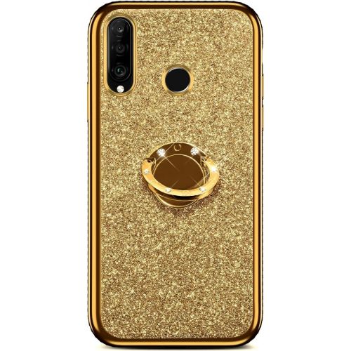  [아마존베스트]QPOLLY Kompatibel mit Huawei P30 Lite Huelle Glitzer Handyhuelle Kristall Strass Diamant UEberzug Silikon TPU mit 360 Grad Ring Stander Schutzhuelle Tasche Case per Huawei P30 Lite0,Go