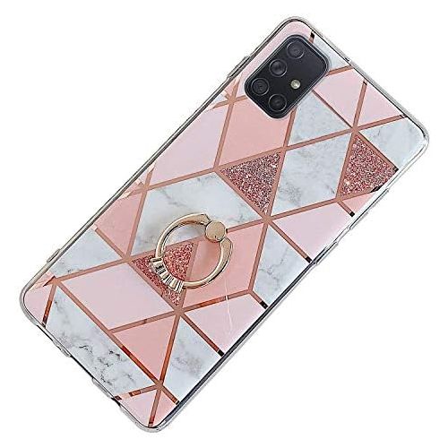  [아마존베스트]QPOLLY Kompatibel mit Samsung Galaxy A71 Huelle Silikon Shiny Glanzend UEberzug Marmor Muster Case Schutzhuelle mit Ring Stander Kristall Diamant Silikon TPU Tasche Handyhuelle fuer Gal