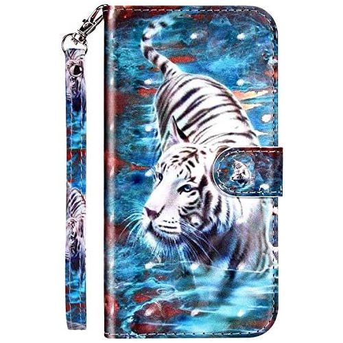  [아마존베스트]QPOLLY Compatible with Xiaomi Redmi Note 8, leather case, wallet, protective flip case, 3D shiny, colourful painted pattern, PU leather flip case, mobile phone case for Redmi Note 8, Tige