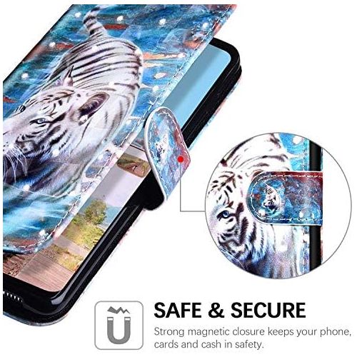  [아마존베스트]QPOLLY Compatible with Xiaomi Redmi Note 8, leather case, wallet, protective flip case, 3D shiny, colourful painted pattern, PU leather flip case, mobile phone case for Redmi Note 8, Tige