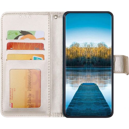  [아마존베스트]QPOLLY Samsung Galaxy S10 Plus Leather Flip Case Glitter Bling Diamond Wallet Protective Case Cat Cherry Blossom Pattern Flip Case Mobile Phone Case with Card Slots for Galaxy S10 Plus, G