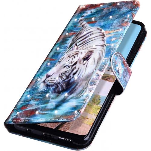  [아마존베스트]QPOLLY Compatible with Samsung Galaxy S8 Plus Case Leather Wallet Protective Flip Case 3D Shiny Colourful Painted Pattern PU Leather Flip Case Mobile Phone Case for Galaxy S8 Plus, Tiger