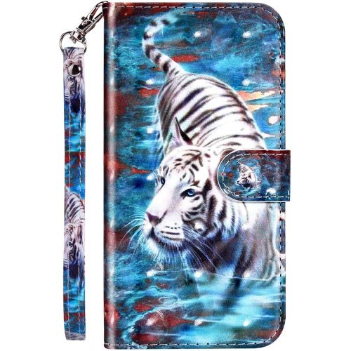  [아마존베스트]QPOLLY Compatible with Samsung Galaxy S8 Plus Case Leather Wallet Protective Flip Case 3D Shiny Colourful Painted Pattern PU Leather Flip Case Mobile Phone Case for Galaxy S8 Plus, Tiger