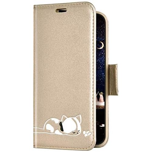  [아마존베스트]QPOLLY Compatible with Huawei P Smart 2019, leather case, wallet, flip case, protective mobile phone case, cute cat pattern, magnetic flip case with stand function for Huawei P Smart 2019