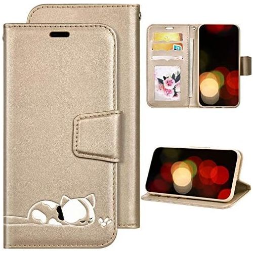  [아마존베스트]QPOLLY Compatible with Huawei P Smart 2019, leather case, wallet, flip case, protective mobile phone case, cute cat pattern, magnetic flip case with stand function for Huawei P Smart 2019