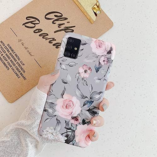  [아마존베스트]QPOLLY Kompatibel mit Samsung Galaxy A51 Huelle Bunt Blume Muster Schutzhuelle Ultra duenn Weiches TPU Silikon Bumper Handyhuelle Case fuer Galaxy A51,Grau