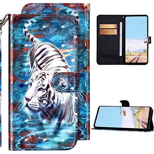  [아마존베스트]QPOLLY Compatible with Huawei P40 Pro Case Leather Wallet Protective Flip Case 3D Shiny Colourful Painted Pattern PU Leather Flip Case Mobile Phone Case for Huawei P40 Pro, Tiger