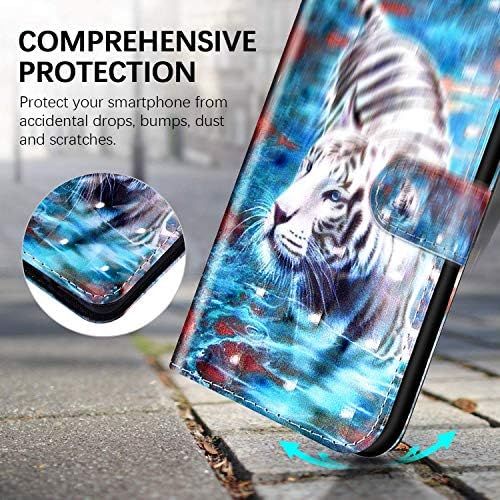  [아마존베스트]QPOLLY Compatible with Huawei P40 Pro Case Leather Wallet Protective Flip Case 3D Shiny Colourful Painted Pattern PU Leather Flip Case Mobile Phone Case for Huawei P40 Pro, Tiger