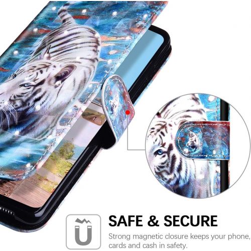  [아마존베스트]QPOLLY Compatible with Huawei P40 Pro Case Leather Wallet Protective Flip Case 3D Shiny Colourful Painted Pattern PU Leather Flip Case Mobile Phone Case for Huawei P40 Pro, Tiger