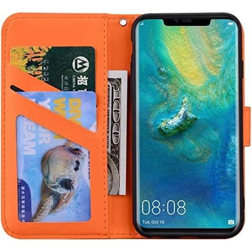  [아마존베스트]QPOLLY Kompatibel mit Samsung Galaxy S10 Huelle Klappbar Ledertasche,Cartoon Tiere Muster PU Leder Handytasche Stander Brieftasche Handyhuelle fuer Galaxy S10 mit Kartenhalter,Orange