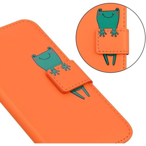  [아마존베스트]QPOLLY Kompatibel mit Samsung Galaxy S10 Huelle Klappbar Ledertasche,Cartoon Tiere Muster PU Leder Handytasche Stander Brieftasche Handyhuelle fuer Galaxy S10 mit Kartenhalter,Orange