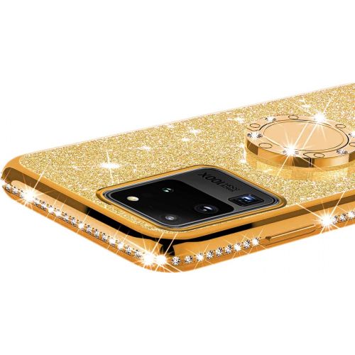 [아마존베스트]QPOLLY Kompatibel mit Samsung Galaxy S20 Ultra Huelle Glitzer Handyhuelle Kristall Strass Diamant UEberzug Silikon TPU mit 360 Grad Ring Stander Schutzhuelle Tasche Case per Galaxy S20