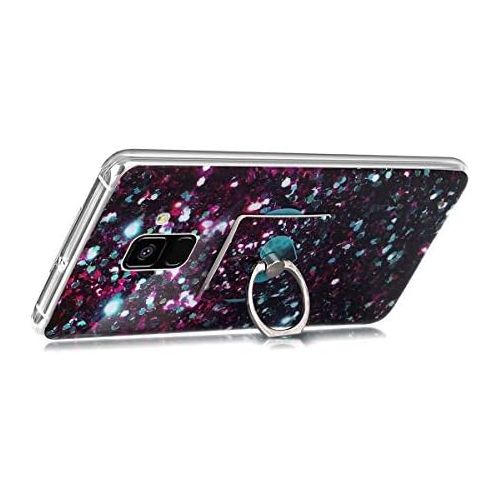  [아마존베스트]QPOLLY Kompatibel mit Samsung Galaxy A8 2018 Huelle,Glanzend Bling Glitzer Marmor Muster Schutzhuelle mit Ring Stander Weiches TPU Silikon Bumper Handyhuelle Case fuer Galaxy A8 2018,#