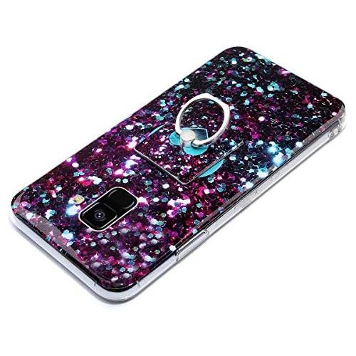  [아마존베스트]QPOLLY Kompatibel mit Samsung Galaxy A8 2018 Huelle,Glanzend Bling Glitzer Marmor Muster Schutzhuelle mit Ring Stander Weiches TPU Silikon Bumper Handyhuelle Case fuer Galaxy A8 2018,#