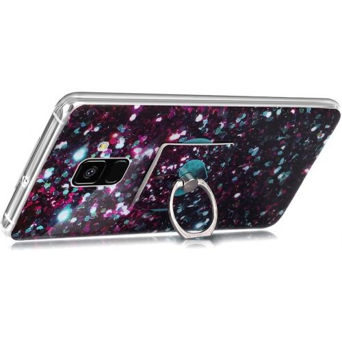  [아마존베스트]QPOLLY Kompatibel mit Samsung Galaxy A8 2018 Huelle,Glanzend Bling Glitzer Marmor Muster Schutzhuelle mit Ring Stander Weiches TPU Silikon Bumper Handyhuelle Case fuer Galaxy A8 2018,#