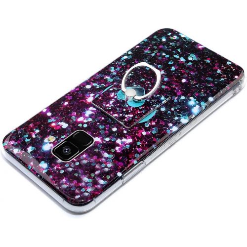  [아마존베스트]QPOLLY Kompatibel mit Samsung Galaxy A8 2018 Huelle,Glanzend Bling Glitzer Marmor Muster Schutzhuelle mit Ring Stander Weiches TPU Silikon Bumper Handyhuelle Case fuer Galaxy A8 2018,#