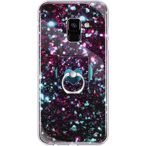  [아마존베스트]QPOLLY Kompatibel mit Samsung Galaxy A8 2018 Huelle,Glanzend Bling Glitzer Marmor Muster Schutzhuelle mit Ring Stander Weiches TPU Silikon Bumper Handyhuelle Case fuer Galaxy A8 2018,#