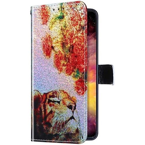  [아마존베스트]QPOLLY Kompatibel mit Samsung Galaxy S8 Huelle Glitzer Bling Klappbar Leder Pu Handytasche Laser Gemalt Muster Flip Case Handyhuelle Stander Brieftasche Schutzhuelle mit Kartenfacher,Tiger