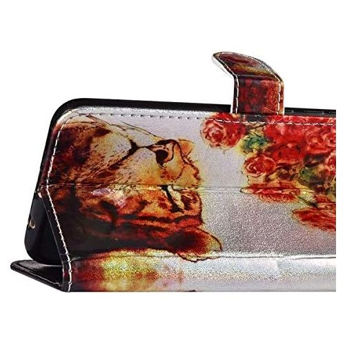  [아마존베스트]QPOLLY Kompatibel mit Samsung Galaxy S8 Huelle Glitzer Bling Klappbar Leder Pu Handytasche Laser Gemalt Muster Flip Case Handyhuelle Stander Brieftasche Schutzhuelle mit Kartenfacher,Tiger