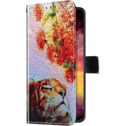  [아마존베스트]QPOLLY Kompatibel mit Samsung Galaxy S8 Huelle Glitzer Bling Klappbar Leder Pu Handytasche Laser Gemalt Muster Flip Case Handyhuelle Stander Brieftasche Schutzhuelle mit Kartenfacher,Tiger