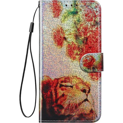  [아마존베스트]QPOLLY Kompatibel mit Samsung Galaxy S8 Huelle Glitzer Bling Klappbar Leder Pu Handytasche Laser Gemalt Muster Flip Case Handyhuelle Stander Brieftasche Schutzhuelle mit Kartenfacher,Tiger