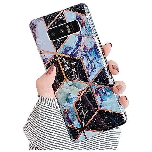  [아마존베스트]QPOLLY Handyhuelle kompatibel mit Samsung Galaxy Note 8 Huelle Marmor Blau Glanzend Glitzer Bling Shiny Ultra Duenn Weich Silikon Schutzhuelle Stossfest Bumper Huelle Tasche Case,Marble#