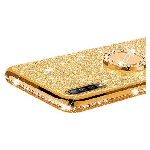  [아마존베스트]QPOLLY Kompatibel mit Samsung Galaxy A50S Huelle Glitzer Handyhuelle Kristall Strass Diamant UEberzug Silikon TPU mit 360 Grad Ring Stander Schutzhuelle Tasche Case per Galaxy A50S,Gol