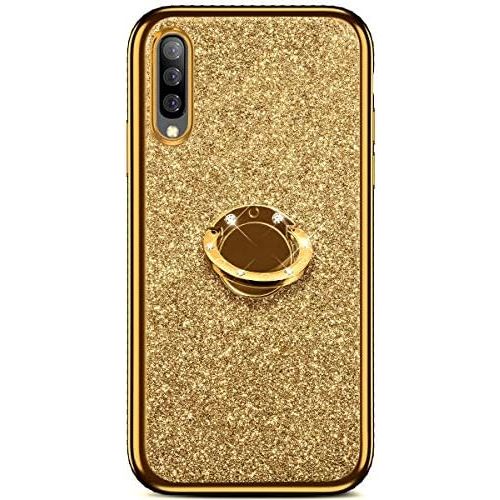  [아마존베스트]QPOLLY Kompatibel mit Samsung Galaxy A50S Huelle Glitzer Handyhuelle Kristall Strass Diamant UEberzug Silikon TPU mit 360 Grad Ring Stander Schutzhuelle Tasche Case per Galaxy A50S,Gol