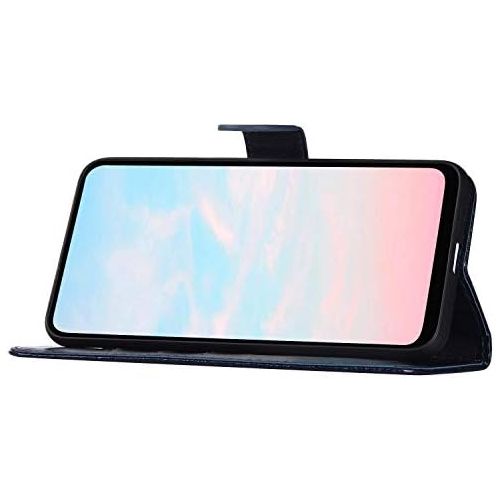  [아마존베스트]QPOLLY Kompatibel fuer Huawei Honor 20 Pro Huelle Leder Tasche Flip Case Spitzeblume Muster Handytasche Magnet Schutzhuelle im Brieftasche-Stil mit Kartenfacher Standfunktion,Blau