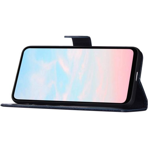  [아마존베스트]QPOLLY Kompatibel fuer Huawei Honor 20 Pro Huelle Leder Tasche Flip Case Spitzeblume Muster Handytasche Magnet Schutzhuelle im Brieftasche-Stil mit Kartenfacher Standfunktion,Blau