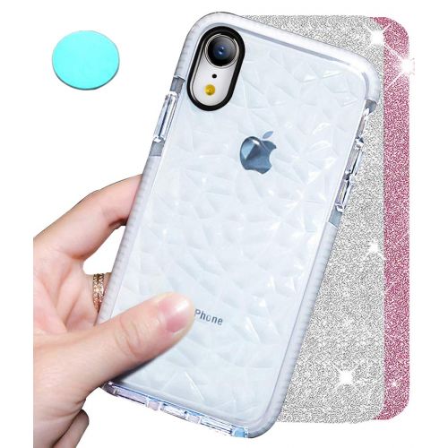  QQWANG Compatible iPhone XR Case With [2 Pack Glitter Sparkle + 1 Phone Metallic Plate] Crystal Clear Slim Diamond Pattern Soft TPU Cover for Women Girls Men Boys with iPhone 6.1 I