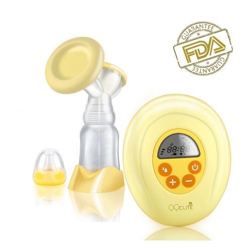  [아마존베스트]QQcute Single Electric Breast Pump Comfort Breastpump Breastfeeding Kit with Portable Breastmilk Bottle,2 Mode Massage & Suction,BPA Free Safe, Yellow