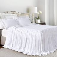 QSH Queens House Ruffle Skirt Bedspread White Shabby Farmhouse Style Lightweight 3 Piece Set King