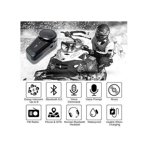  QSPORTPEAK Motorcycle Helmet Bluetooth Intercom Kit, M2 1000M 5.0 Bluetooth Motorcycle Helmet Communication Systems Up to 6 Riders with Noise Cancellation, FM, Hands-Free, Waterproof (1 Pack)