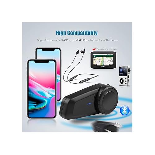  QSPORTPEAK Motorbike Bluetooth Helmet Headset Intercom,M2 Full Duplex Wireless Motorbike Interphone for 6 Riders/Range 1000m/FM Radio/GPS/MP4,Connect with Any Bluetooth Headset（1 Pack