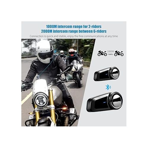  QSPORTPEAK Motorbike Bluetooth Helmet Headset Intercom,M2 Full Duplex Wireless Motorbike Interphone for 6 Riders/Range 1000m/FM Radio/GPS/MP4,Connect with Any Bluetooth Headset（1 Pack