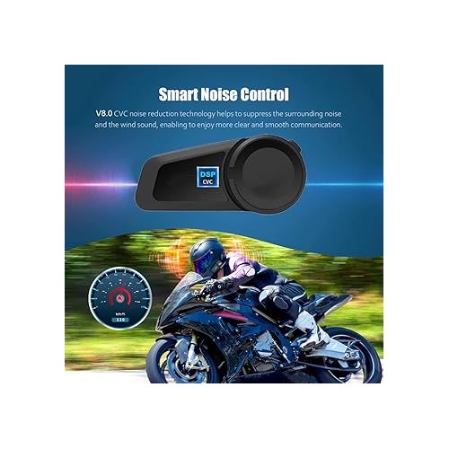  QSPORTPEAK Motorbike Bluetooth Helmet Headset Intercom,M2 Full Duplex Wireless Motorbike Interphone for 6 Riders/Range 1000m/FM Radio/GPS/MP4,Connect with Any Bluetooth Headset（1 Pack