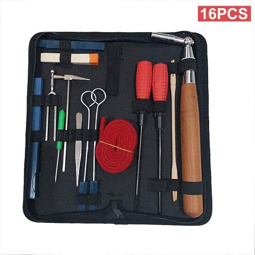  QStyle Piano Tuning Kit - Professional 16 pcs Tools Including Tune Hammer Lever Felt, Mutes, Fork