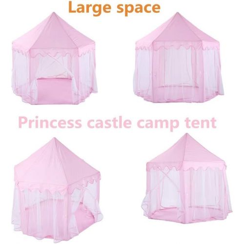  QTDS langlebiges Spielzelt Princess Castle Pink - tragbare Kinderspielzelt - Hexagon Mesh Spielzimmer Moskitonetz Babyspielzeughaus - Innen- und Aussenbereich Kinderzelt