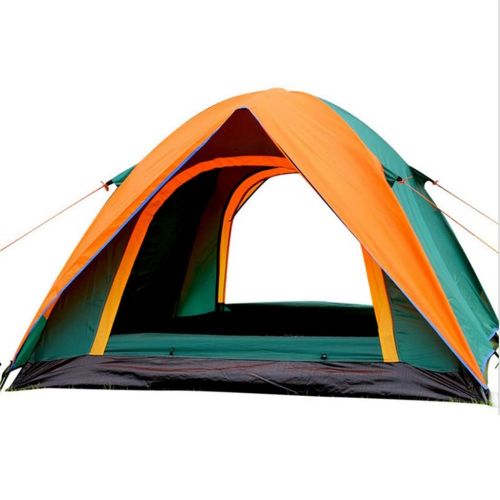  QTDS Outdoor-Campingzelt, Campingzelt, Doppeltuer-Druckkleber, Doppeltuer, Starker Regen, 3-Mann-Zelt Orange/Gruen