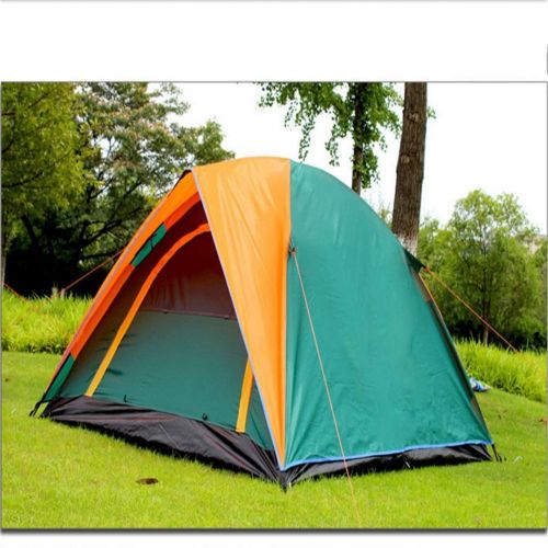  QTDS Outdoor-Campingzelt, Campingzelt, Doppeltuer-Druckkleber, Doppeltuer, Starker Regen, 3-Mann-Zelt Orange/Gruen