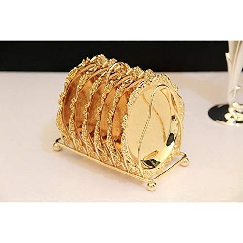  QTKJ 18K Plating Round Heavy Metal Charger Plate, Set of 7 Pieces Mini Cake Plates Metal Wedding Birthday Party Dish Cupcake plates(Gold)