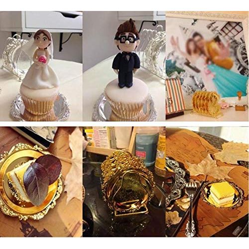  QTKJ 18K Plating Round Heavy Metal Charger Plate, Set of 7 Pieces Mini Cake Plates Metal Wedding Birthday Party Dish Cupcake plates(Gold)