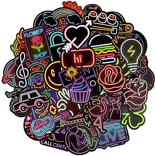  [아마존베스트]QTL Waterproof Vinyl Stickers Pack for Laptop Water Bottle Back to School Party Supplies(50Pcs Neon Style)