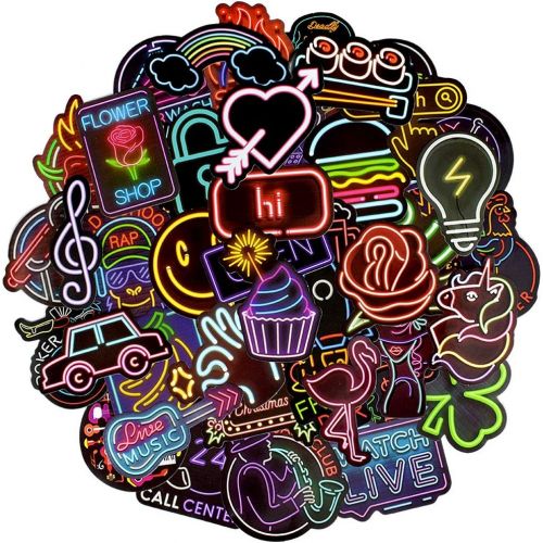  [아마존베스트]QTL Waterproof Vinyl Stickers Pack for Laptop Water Bottle Back to School Party Supplies(50Pcs Neon Style)