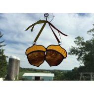 /QTSG Handmade Stained Glass Pair of Acorns Suncatcher